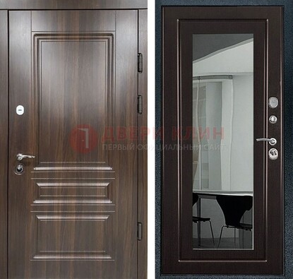 Железная коричневая дверь с МДФ Венге c зеркалом ДЗ-124 в Пензе