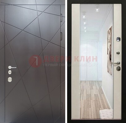 Железная коричневая дверь со светлой МДФ внутри и зеркалом ДЗ-125 в Пензе