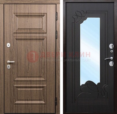 Входная коричневая дверь с зеркалом МДФ Венге ДЗ-127 в Пензе
