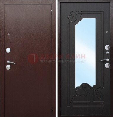 Коричневая стальная дверь с зеркалом ДЗ-18 в Пензе