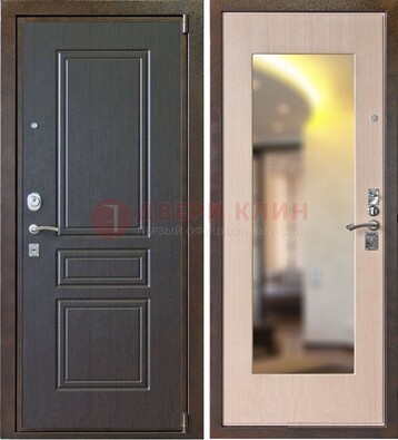 Коричневая стальная дверь с зеркалом МДФ внутри ДЗ-27 в Пензе