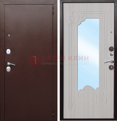 Коричневая металлическая дверь с зеркалом МДФ внутри ДЗ-33 в Пензе
