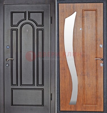 Темная железная дверь с зеркалом ДЗ-35 в Пензе
