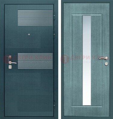 Входная дверь с зеркальной вставкой внутри с голубым МДФ с зеркалом ДЗ-71 в Пензе