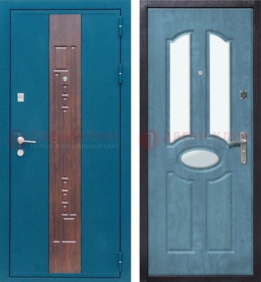 Голубая металлическая дверь МДФ с тремя зеркальными вставками ДЗ-78 в Пензе