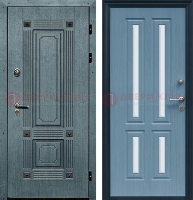 Голубая филенчатая дверь с МДФ и зеркальными вставками внутри ДЗ-80 в Пензе