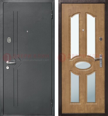 Железная серая дверь с порошковым напылением и МДФ с зеркалом ДЗ-90 в Пензе