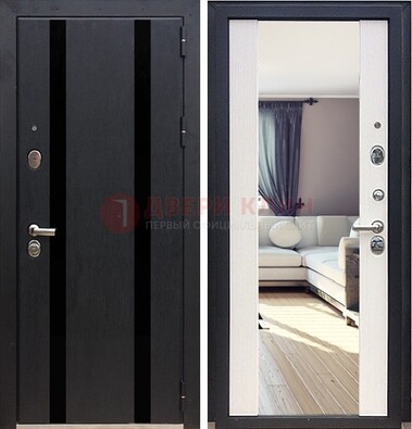 Черная входная дверь с зеркалом МДФ внутри ДЗ-9 в Пензе