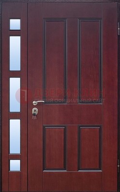 Красная входная полуторная дверь со стеклом ПЛ-10 в Пензе